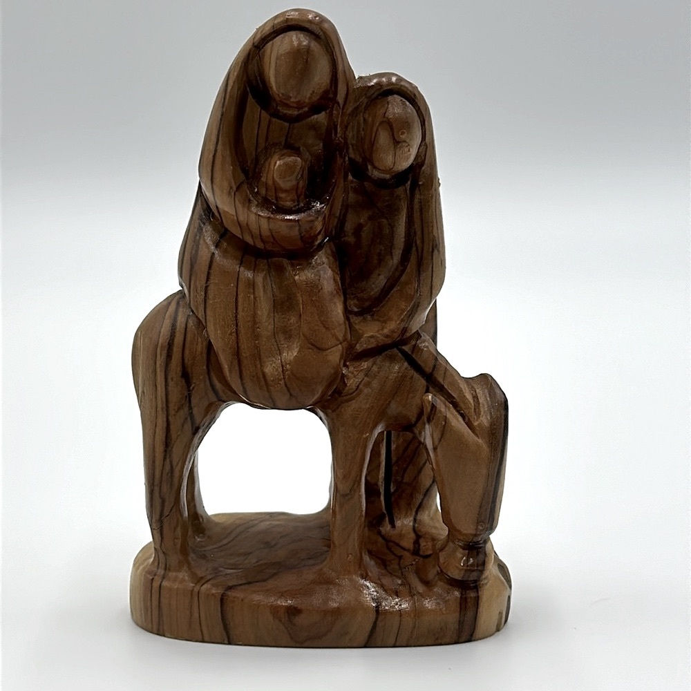 Olive Wood Holy Family Sculpture Carved in Bethlehem  “Flight To Egypt”